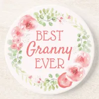 Best Granny Ever Watercolor Floral Wreath Coaster