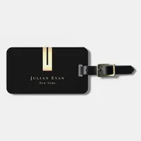 Artistic Shiny Gold Detail Monogram Black Luggage Tag