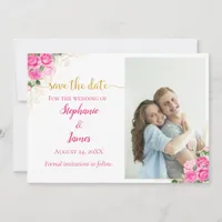 Watercolor Floral Pink Roses Photo Wedding Save The Date