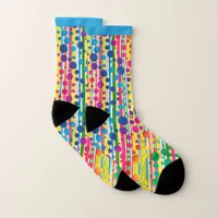 [Beatnik Bubbles] Retro Polka Dot Striped Blue Socks