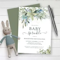 Elegant Script Eucalyptus Greenery Baby Sprinkle Invitation