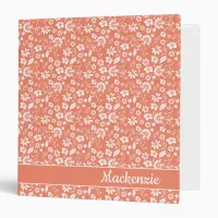 Girly Coral Peach Tropical Flowers 3 Ring Binder