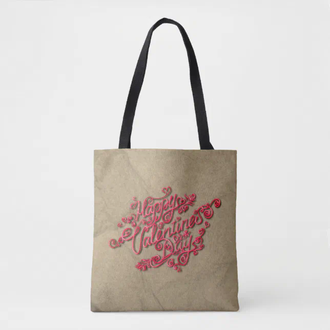 Happy Valentine’s Day sepia heart red lettering Tote Bag