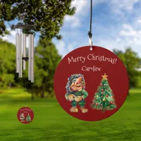 Cheeky Christmas Troll and Tree Delight  Wind Chime