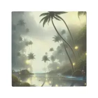 Palm Trees and Ocean Foggy Day Metal Print