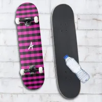 Monogram Pink Buffalo Plaid Rustic Check Patterned Skateboard