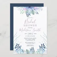 Rustic Winter Floral Navy Watercolor Bridal Shower Invitation