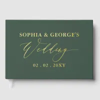 Elegant Modern Green and Gold Wedding Foil Guest Book