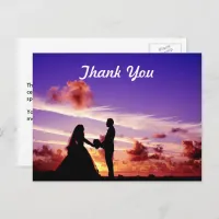 Bride and Groom in Sunset Thank You Postcard