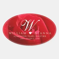 Elegant 15th 26th 36th Rose Wedding Anniversary Oval Sticker