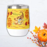 Thanksgiving Friendsgiving Autumn on yellow | Thermal Wine Tumbler