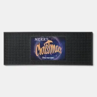 Dark Night Sky Space Merry Christmas Custom Text Bar Mat