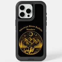 Gold Bison Roaming Under a Moonlit Mountain Sky iPhone 15 Pro Max Case