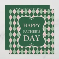 Happy Fathers Day Green Argyle Dinner Party Invitation