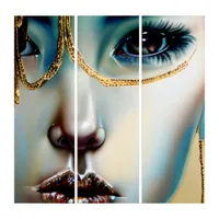 Ethereal Mystical Goddess in Gold Triptych