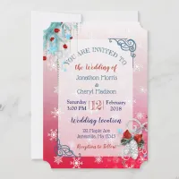 Red  Blue Snowflake Christmas Wedding Invitation