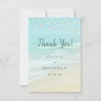 Ocean String Lights Beach Wedding  Thank You Card