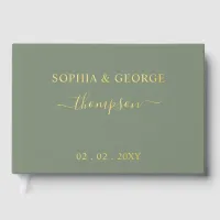 Elegant Modern Sage Gold Wedding Foil Guest Book