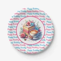 Coffee and Birthday Cake Personalized Paper Plates