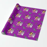 Purple Whimsical  Fairy, Flowers, Butterflies Wrapping Paper