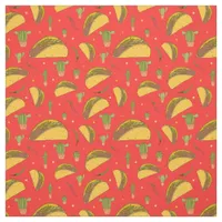 Mexican Tacos Cactus and Chillies Red Food Pattern Fabric