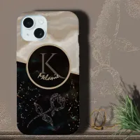 Black Beige Marble Monogram Phone Case