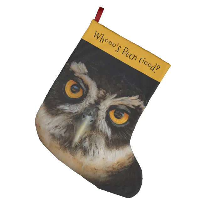 Mesmerizing Golden Eyes of a Spectacled Owl Large Christmas Stocking