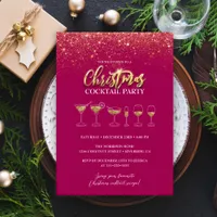 Modern Gold Glitter Pink Christmas Cocktail Party Invitation