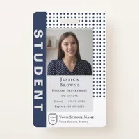 Modern Student Teacher Navy Blue Photo University Badge