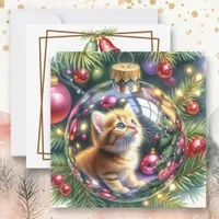 Reflection of Kitten in a Christmas Ornament   Card