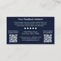 Navy Blue QR Code Feedback Request Insert Card