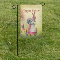 Happy Easter | Vintage Pink & Yellow  Easter Bunny Garden Flag