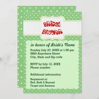 Green & White Polka Dots Heart Text Bridal Shower Invitation