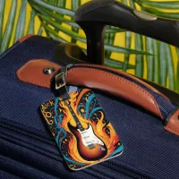 Electric guitar in vibrant flames luggage tag