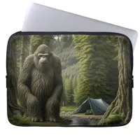 Huge Bigfoot sitting next to Tent in the Woods Laptop Sleeve