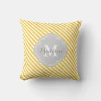 Yellow and Gray Striped Monogram Throw Pillow