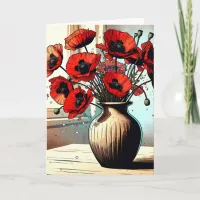 Pretty Vase of Red Poppies Thinking of You Card