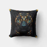 Mosaic Stained Glassed Black Panther Portrait  Throw Pillow