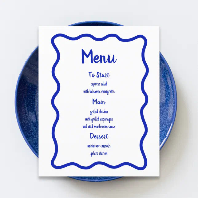 Hand Drawn Blue Wavy Border Bridal Shower Menu