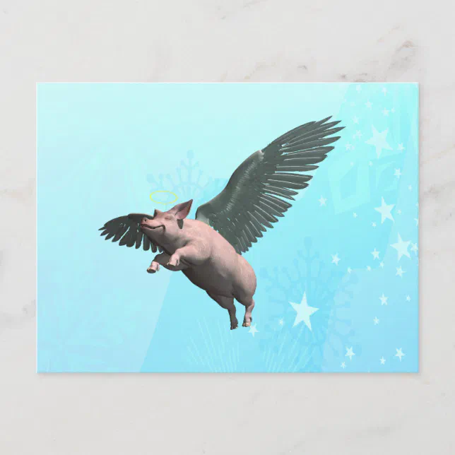 Cute Angel Pig Flying in the Sky Postcard