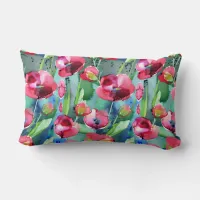 Red Abstract Poppy Flower Design Throw Pillow