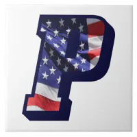 American Flag Letter "P" Large Photo Ceramic Tile