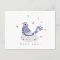 Little Blue Bird and Flowers Miss You Postcard