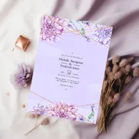 Lavender and Rose Gold Floral Geometric Wedding Invitation