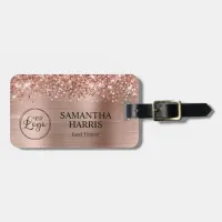 Glittery Rose Gold Foil Logo Luggage Tag