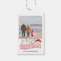 Retro Pink Simple Photo Festive Merry Christmas Gift Tags