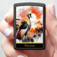 Majestic Crane in Sunset Over African Landscape Zippo Lighter