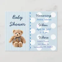 Baby Boy Teddy Bear Blue Baby Shower Invitation