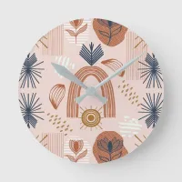 Terracotta Sunrise: Boho Harmony, Blush Pink Round Clock