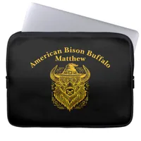 Intricate Design of a Bison With a Hat Laptop Sleeve